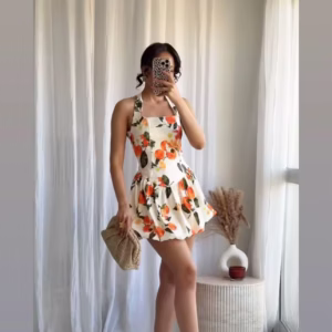 Women Printed Mini Dresses Sexy Halter Backless Slim Causal A-line Dress Fashion Sleeveless.